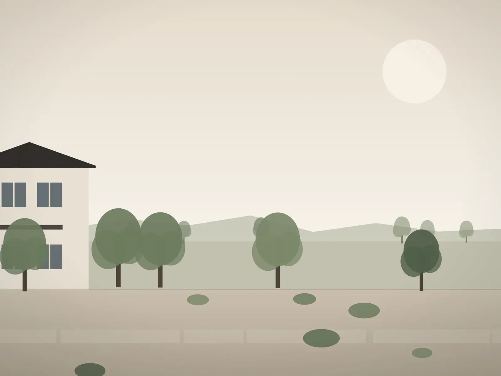 Illustration of a single two-storey house with a carport under a flat canopy
