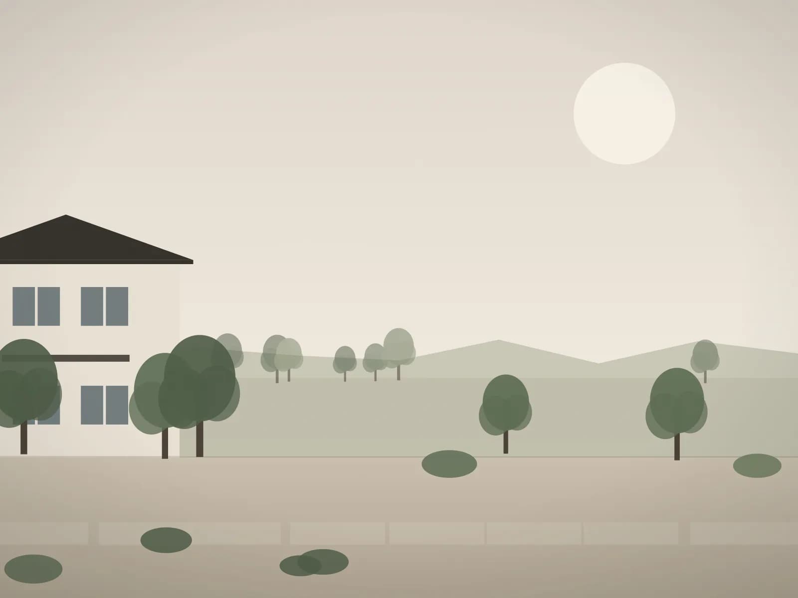 Ilustrasi satu rumah dua lantai dengan carport di bawah kanopi datar